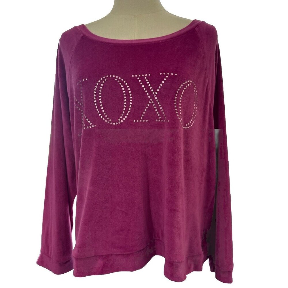 Women's Casual Pink Sweater Embellished XOXO Logo Raglan Long Sleeve Sz XL